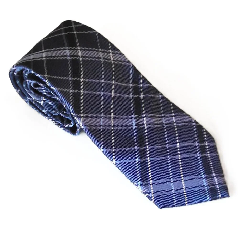 Banana Republic Men's Neck Tie 100% Silk Classic Blue & White Plaid Timeless EUC